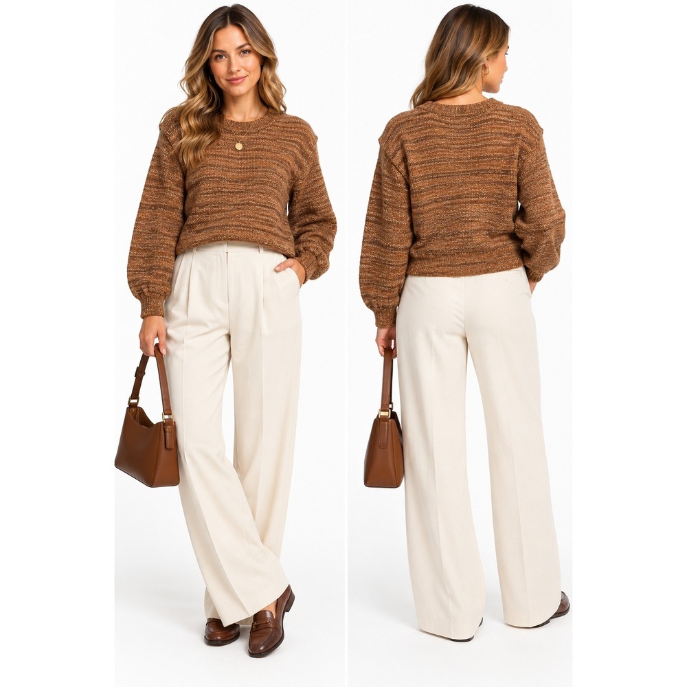 Madewell Alpaca Blend Marled Knit Brown Sweater Pinch Pleat Shoulders Women L